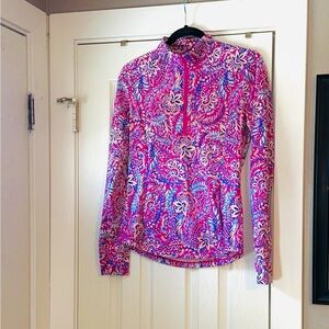 Tommy Bahama Floral Long Sleeve Golf  Top - Pink and White